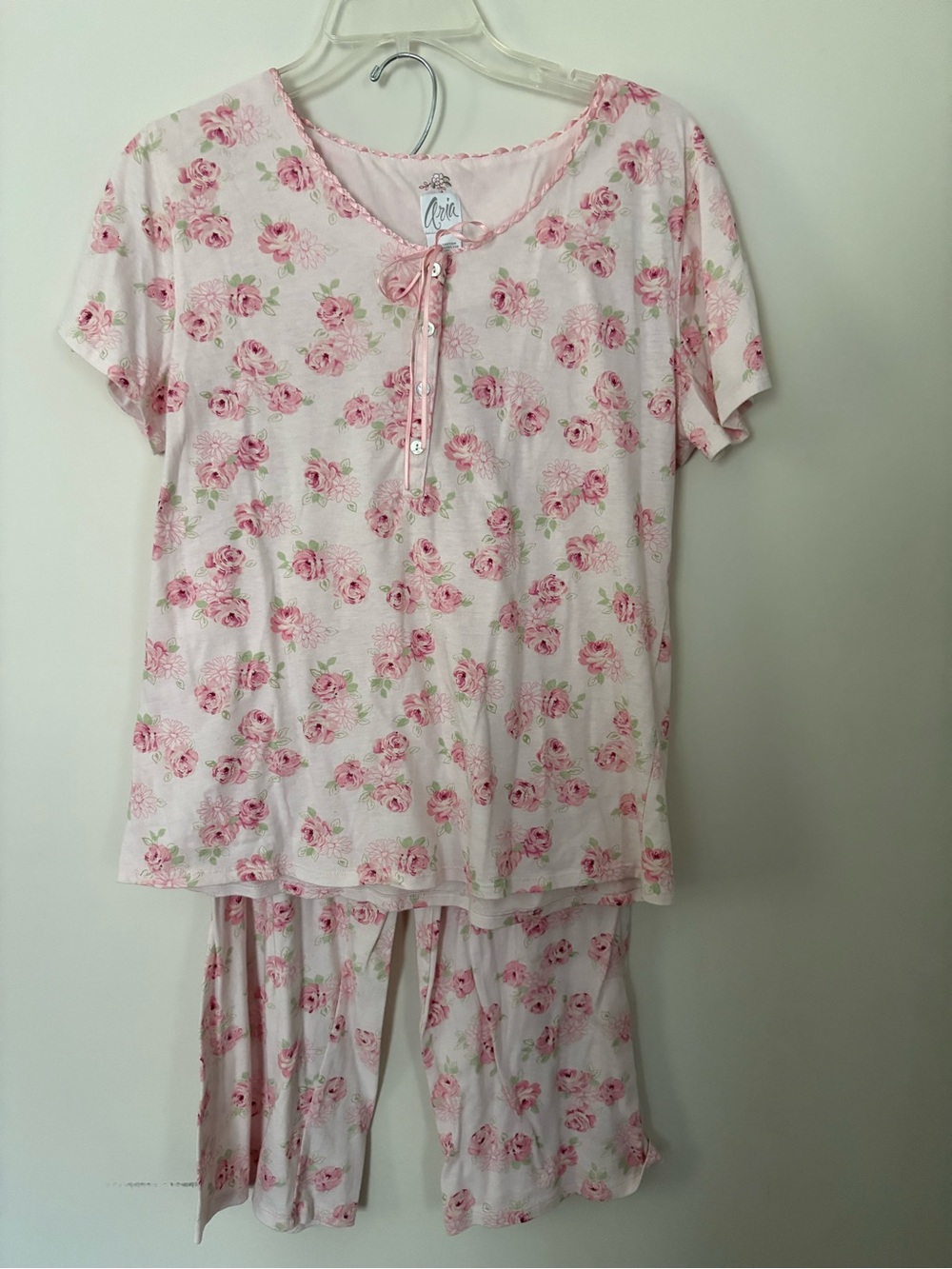 Aria Shabby Chic Floral Pajama Set Size S Pink Roses Cottagecore Sleepwear Pjs
